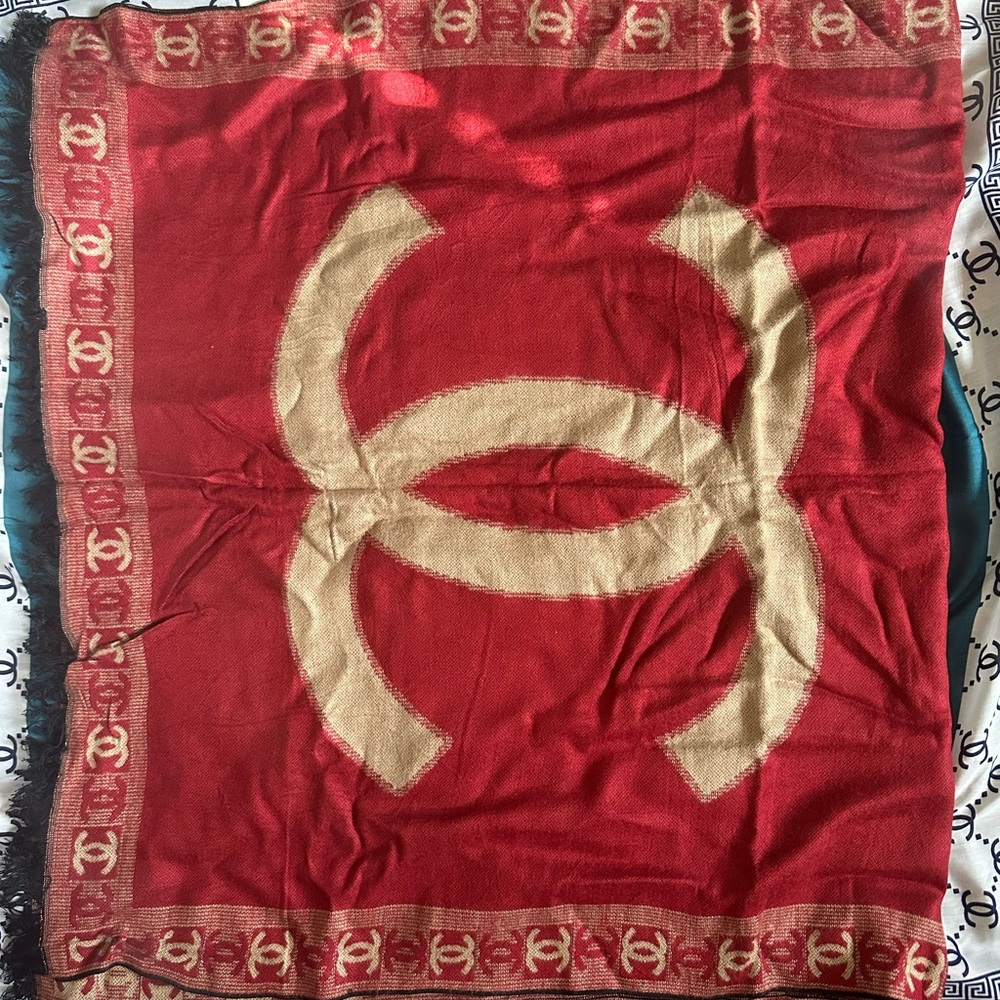 Designer inspired CC Iconic Red and Cream Logo Scarf